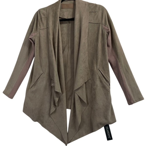 Blank NYC Drape Front Jacket XS Faux Suede Taupe Open Cardigan‎ Women Pockets - Picture 1 of 11